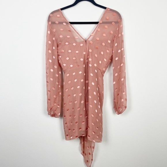 Michelle Mason Polka Dot Plunge Long Sleeve Mini Dress Pink Size 0 Cocktail - Picture 5 of 13